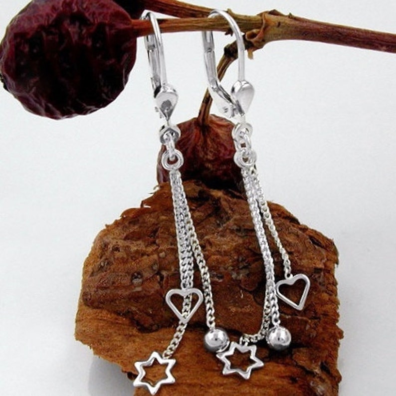 Silver 925 Heart Ball Star Earrings