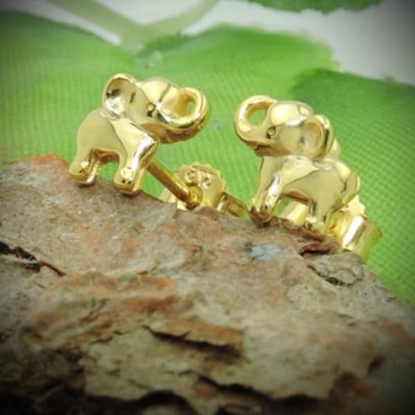 Klitzekleine Kinderschmuck Ohrringe Elefant aus 375er Gold, 9 Karat