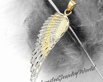 Porte-bonheur, ailes d’ange, pendentif, 36 x 13 mm, bicolore, 9Kt GOLD, diamant, rhodié, anniversaire, mariage