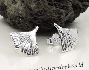 Ginkgo Ohrstecker, 12mm, glänzend, in Silber 925, Gesundheit, Lebenskraft, Widerstandskraft