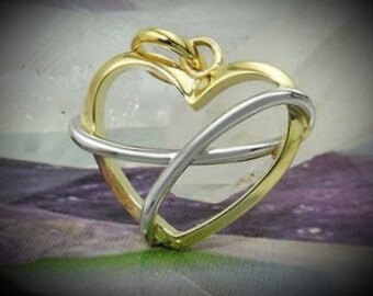 Pendentif Coeur 13 x 15 mm bicolore brillant 9Kt OR