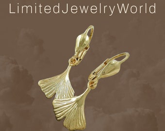 Ginkgo Ohrhänger, Gesundheit, Lebenskraft, Widerstandskraft, 27x12mm, 375er Gelbgold