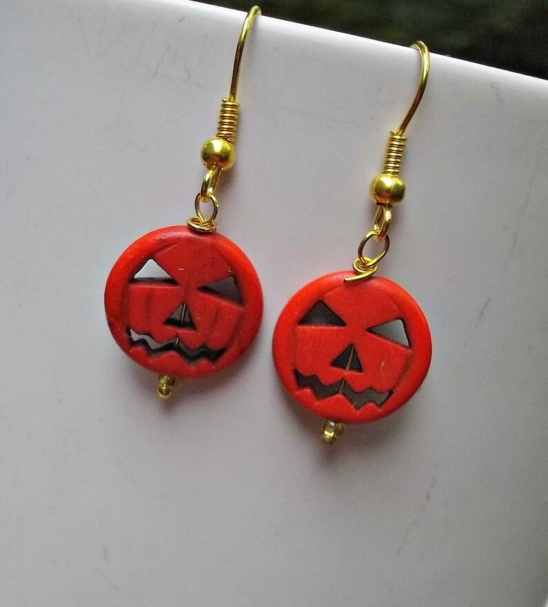 Halloween Earrings, Pumpkin Earrings, Jack O Lantern Earrings, Holiday Earrings, Halloween Jewelry, Halloween Pumpkin Jewelry. Fall Earrings image 5