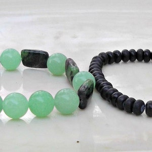 Gemstone Bracelet, Beaded Bracelet Set, Stretch Bracelets, Green Jade Bracelet, Chrysocolla, Unisex Bracelet, Boho Bracelet, Surfer Bracelet image 3