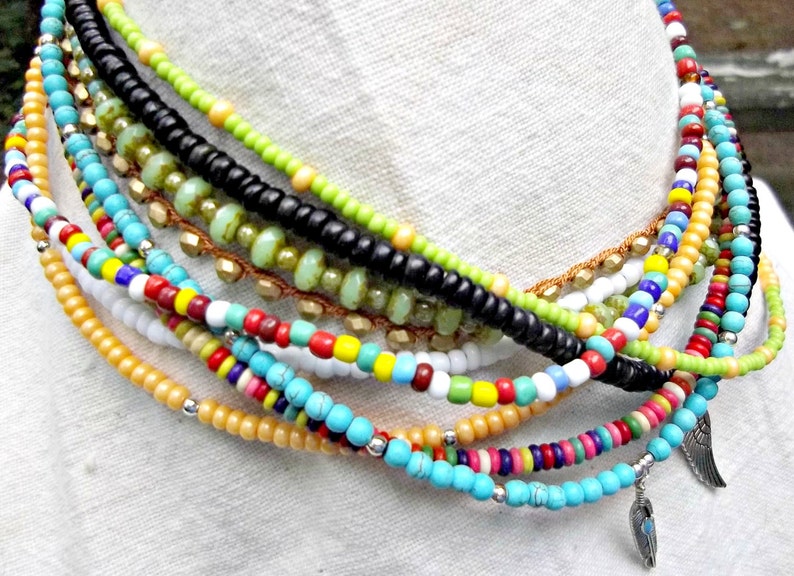 Beaded Turquoise Choker, Boho Beaded Choker, Bohemian Necklace, Boho