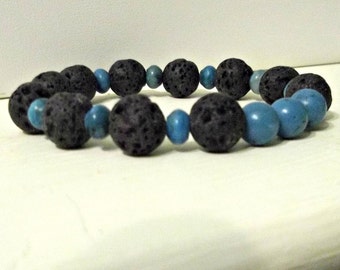 Black Lava Beads, Stretch Bead Bracelet, Chakra Bracelet, Unisex Bracelet, Yoga Bracelet, Stretch Bracelet, Turquoise Howlite, Mens Braclet