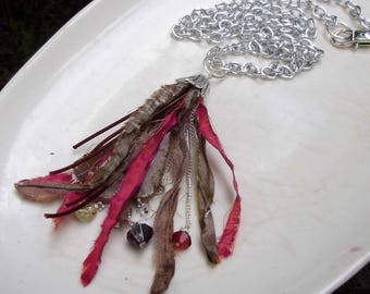 Sari Silk Ribbon, Silk Tassel Necklace, Coachella Necklace, Ribbon Tassel, Bohemian Jewelry, Festival Jewelry, Statement Necklace