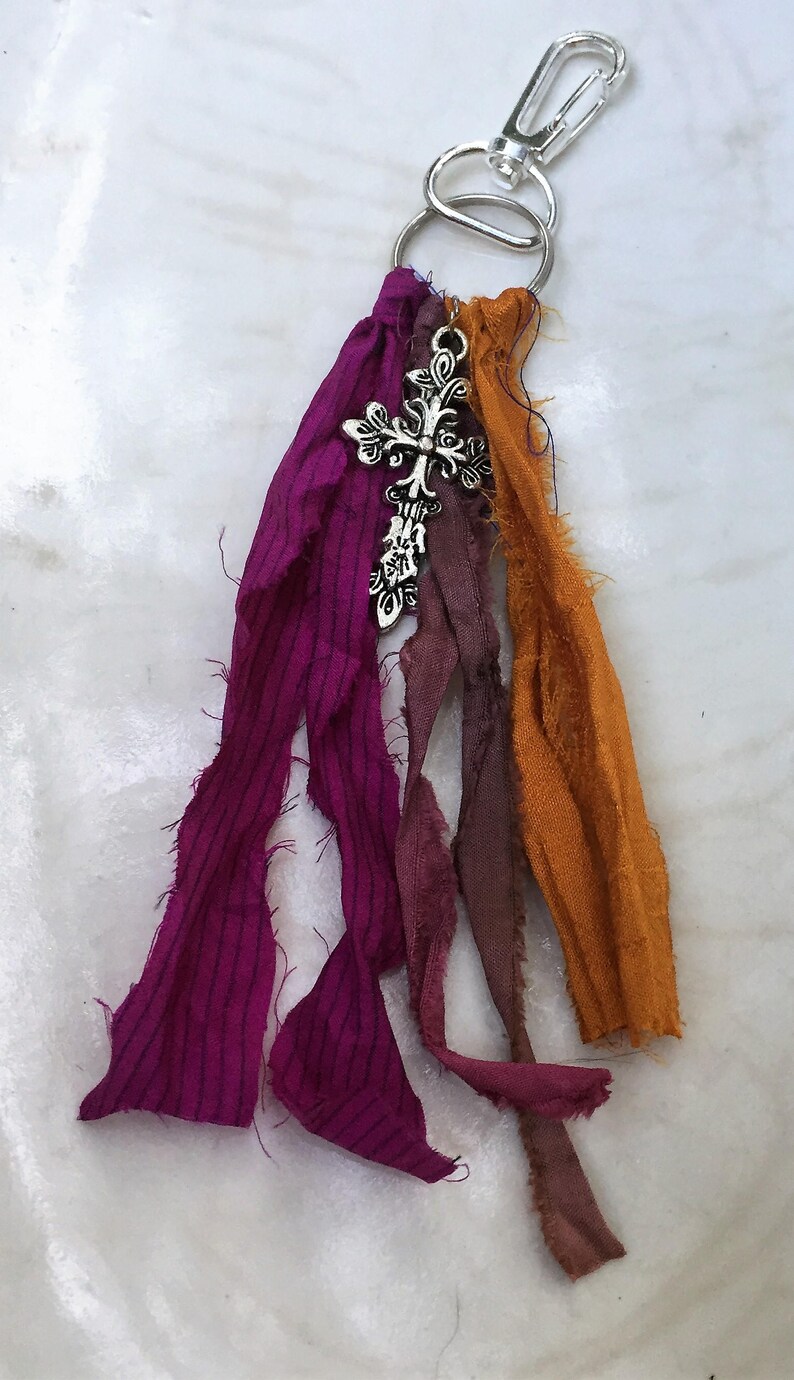 Boho Key chain Boho Tassel Keychain Sari Silk Tassel Tassel Etsy