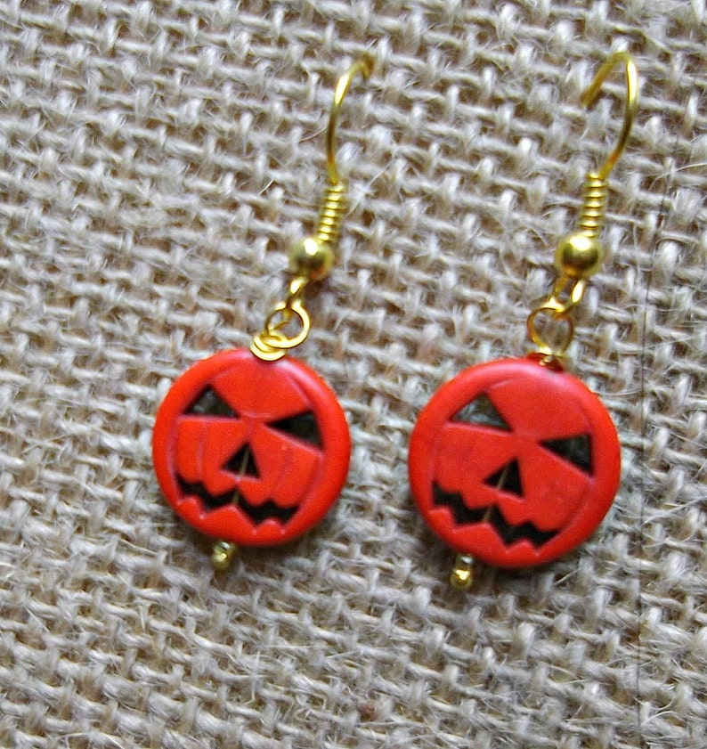 Halloween Earrings, Pumpkin Earrings, Jack O Lantern Earrings, Holiday Earrings, Halloween Jewelry, Halloween Pumpkin Jewelry. Fall Earrings image 4