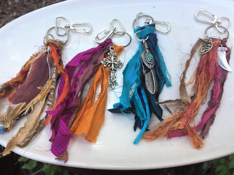 Boho Key Chain Boho Tassel Keychain Sari Silk Tassel Tassel Etsy