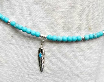 Beaded Turquoise Choker, Boho Beaded Choker, Bohemian Necklace, Boho Choker, Choker Necklace, Beach Choker, Surfer Necklace, Simple Choker