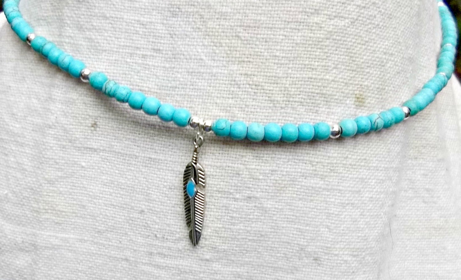 Beaded Turquoise Choker, Boho Beaded Choker, Bohemian Necklace, Boho