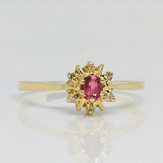Vintage 14k Ruby and Diamond Halo Ring Size 5 3/4 - image 1