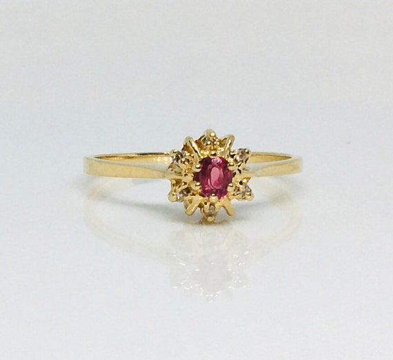 Vintage 14k Ruby and Diamond Halo Ring Size 5 3/4 - image 5