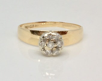 Vintage 14k Yellow Gold Diamond Cluster Engagement Ring, Size 5 3/4