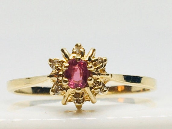 Vintage 14k Ruby and Diamond Halo Ring Size 5 3/4 - image 8