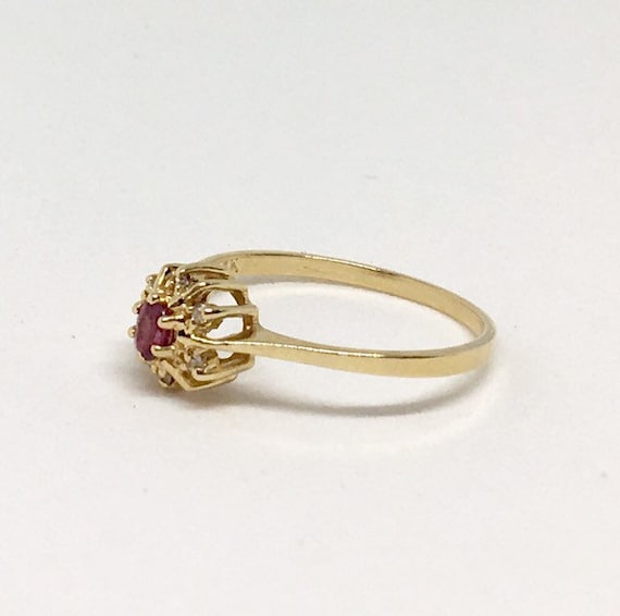 Vintage 14k Ruby and Diamond Halo Ring Size 5 3/4 - image 3