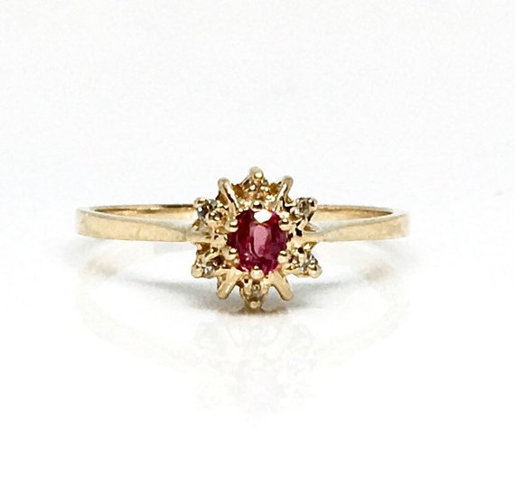 Vintage 14k Ruby and Diamond Halo Ring Size 5 3/4 - image 2