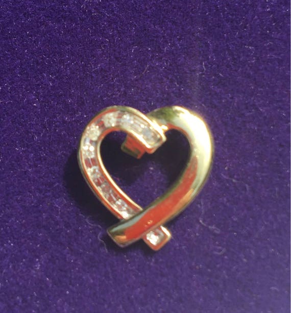 Vintage 10K Genuine Diamond Heart Pendant, Vintag… - image 2