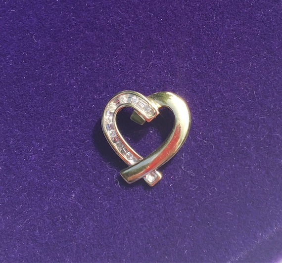 Vintage 10K Genuine Diamond Heart Pendant, Vintag… - image 1