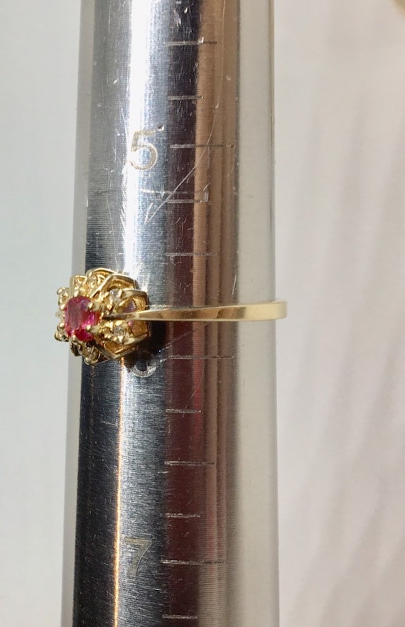 Vintage 14k Ruby and Diamond Halo Ring Size 5 3/4 - image 4