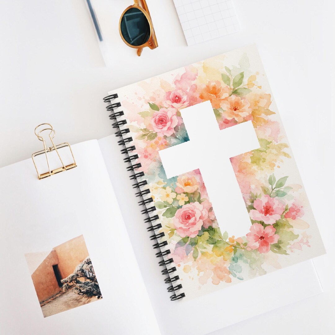 Floral Watercolor Cross Spiral Notebook | Ruled Journal - Etsy