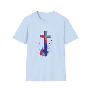 Vibrant Painted Cross Christian T-Shirt | Unisex Soft-Style Tee | Faith-Inspired Apparel | Scripture Shirt | Comfortable Everyday Wear