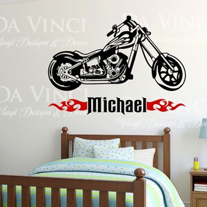 Motorcycle Chopper Bike Wall Fire Custom Boy Name Vinyl Wall Decal Sticker Decor