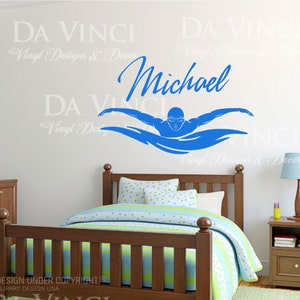 Swim Swimmer Swimming Decal Custom Name Wall Personalized Vinyl Sticker Decor A