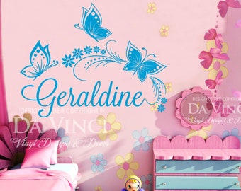 Butterflies Flower Personalized Custom Girl Name Vinyl Decal | Etsy