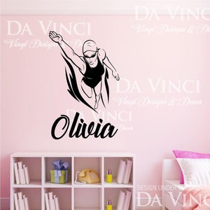 Swim Swimmer Swimming Decal Girl Custom Name Wall Personalized Vinyl Sticker F