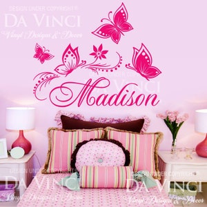 Butterflies Flower Personalized Custom Name Vinyl Decal Sticker Wall Decoration Decor