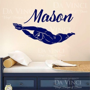 Swim Swimmer Swimming Decal Custom Name Wall Personalized Vinyl Sticker D