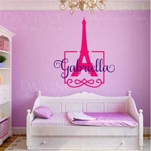 Paris Eiffel Tower Love Girl Custom Name Wall Personalized Vinyl Sticker Decal D