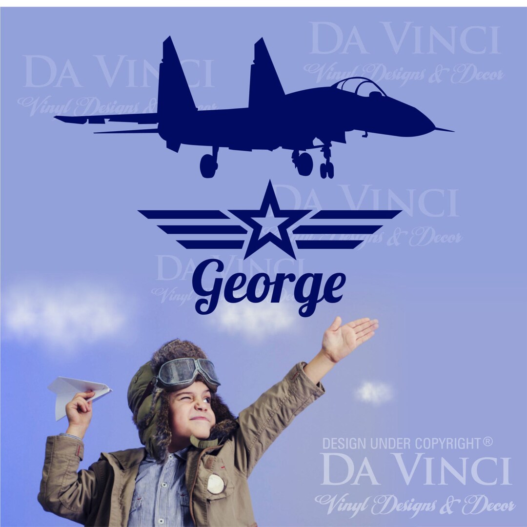 Airplane Planes Navy Army Jet Wall Custom Room Name Vinyl Wall Decal ...