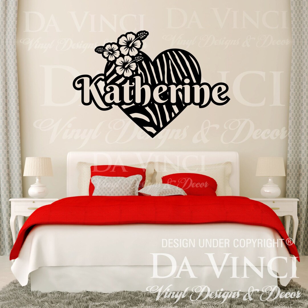 Zebra Print Heart Flower Hibis Personalized Custom Name Room Bedroom ...