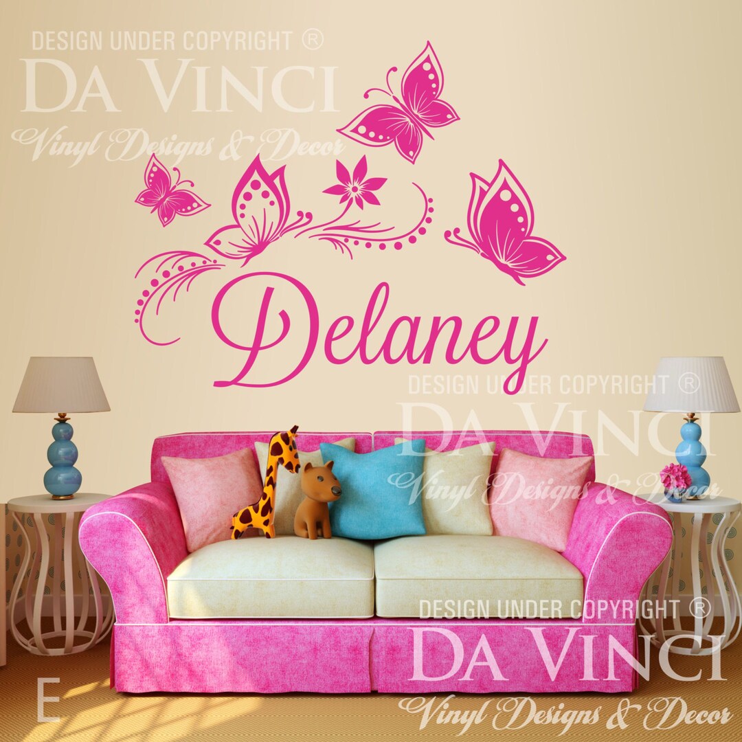 Butterflies Flower Personalized Custom Girl Name Vinyl Decal Sticker ...