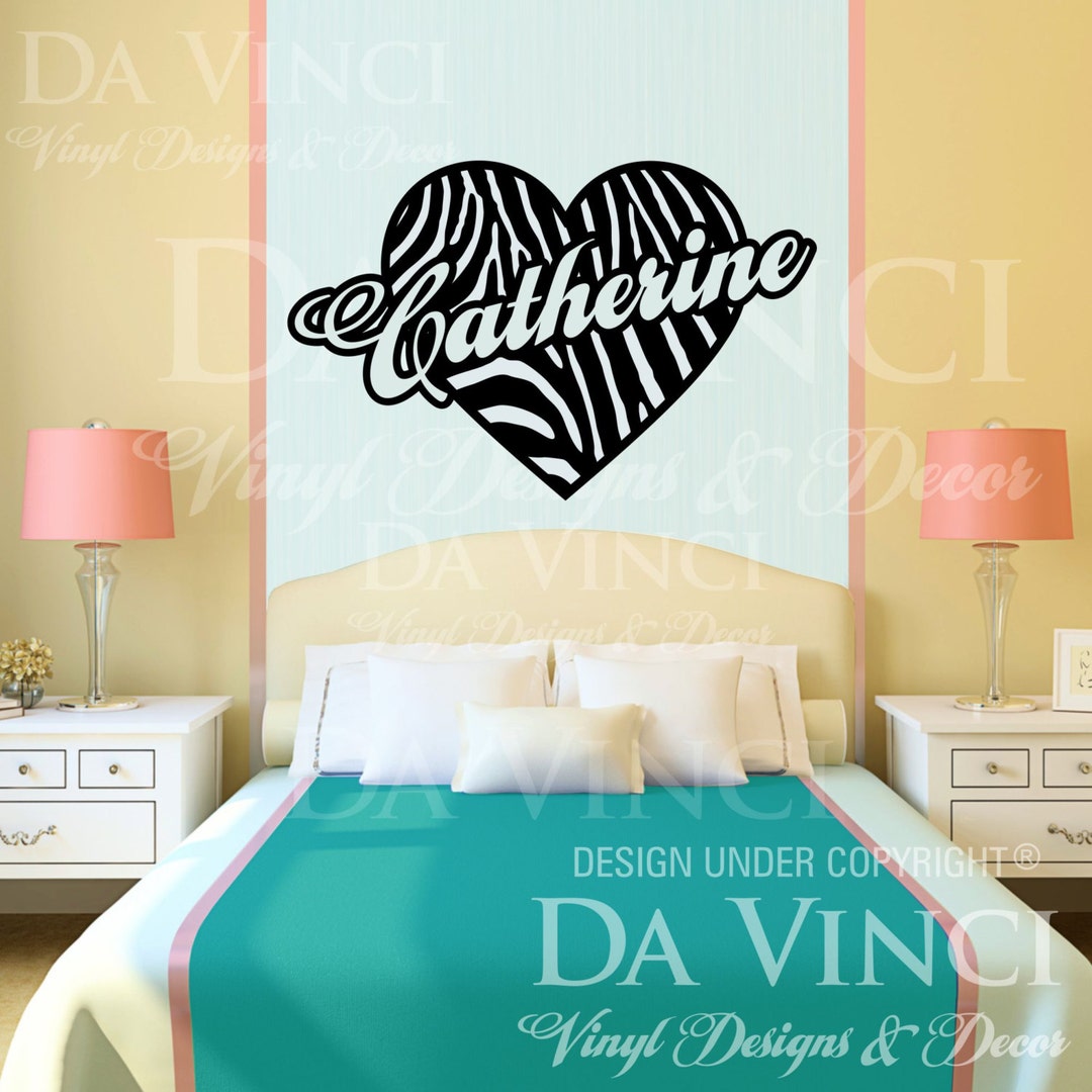 Zebra Print Heart Personalized Custom Name Room Bedroom Vinyl Wall ...