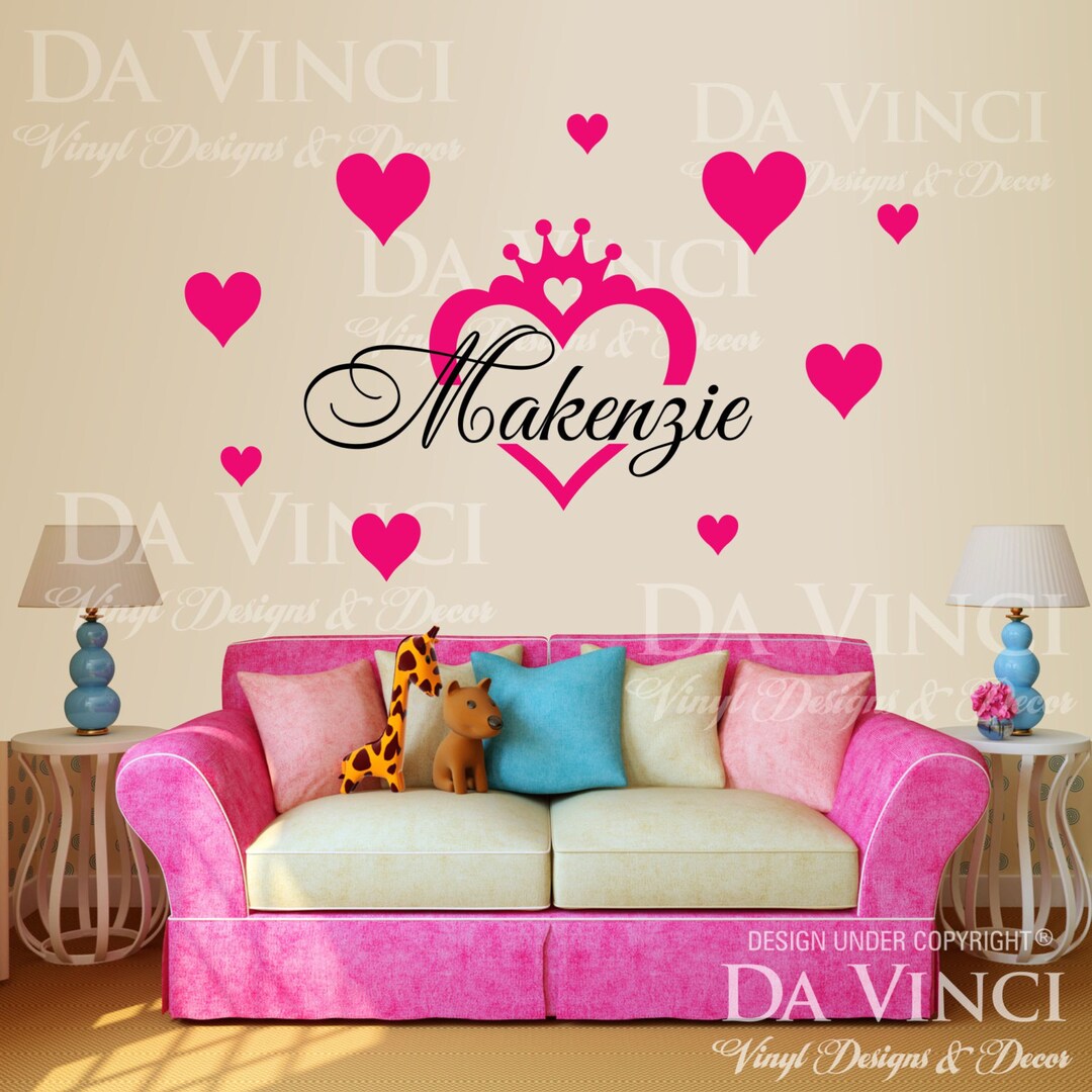 Crown Princess Heart Personalized Custom Name Room Bedroom Vinyl Wall ...