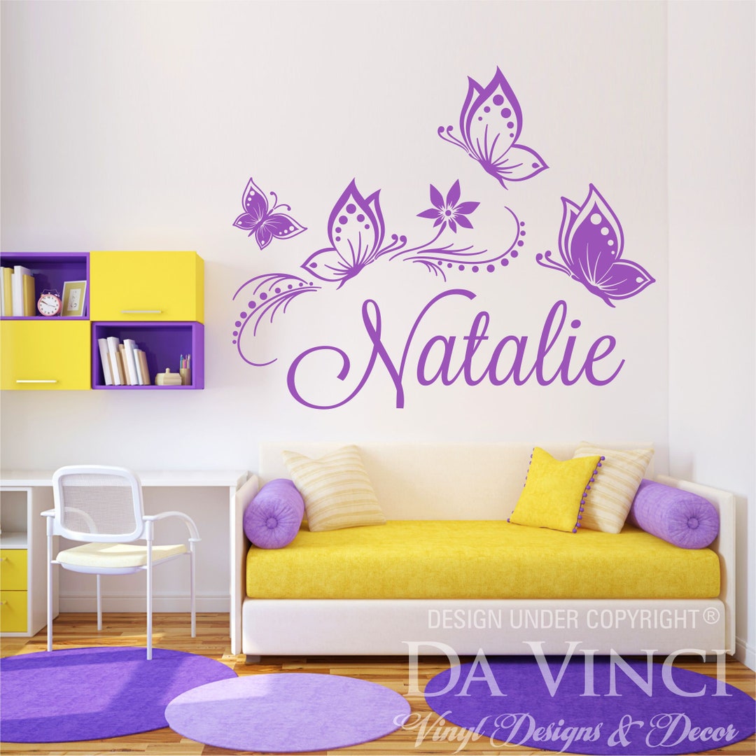 Butterflies Flower Personalized Custom Girl Name Vinyl Decal Sticker ...