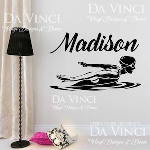 Swim Swimmer Swimming Decal Girl Custom Name Wall Personalized Vinyl Sticker A