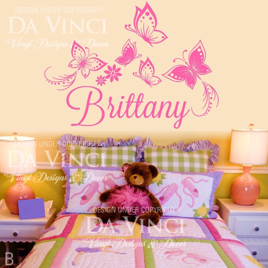 Butterflies Flower Personalized Custom Girl Name Vinyl Decal Sticker ...