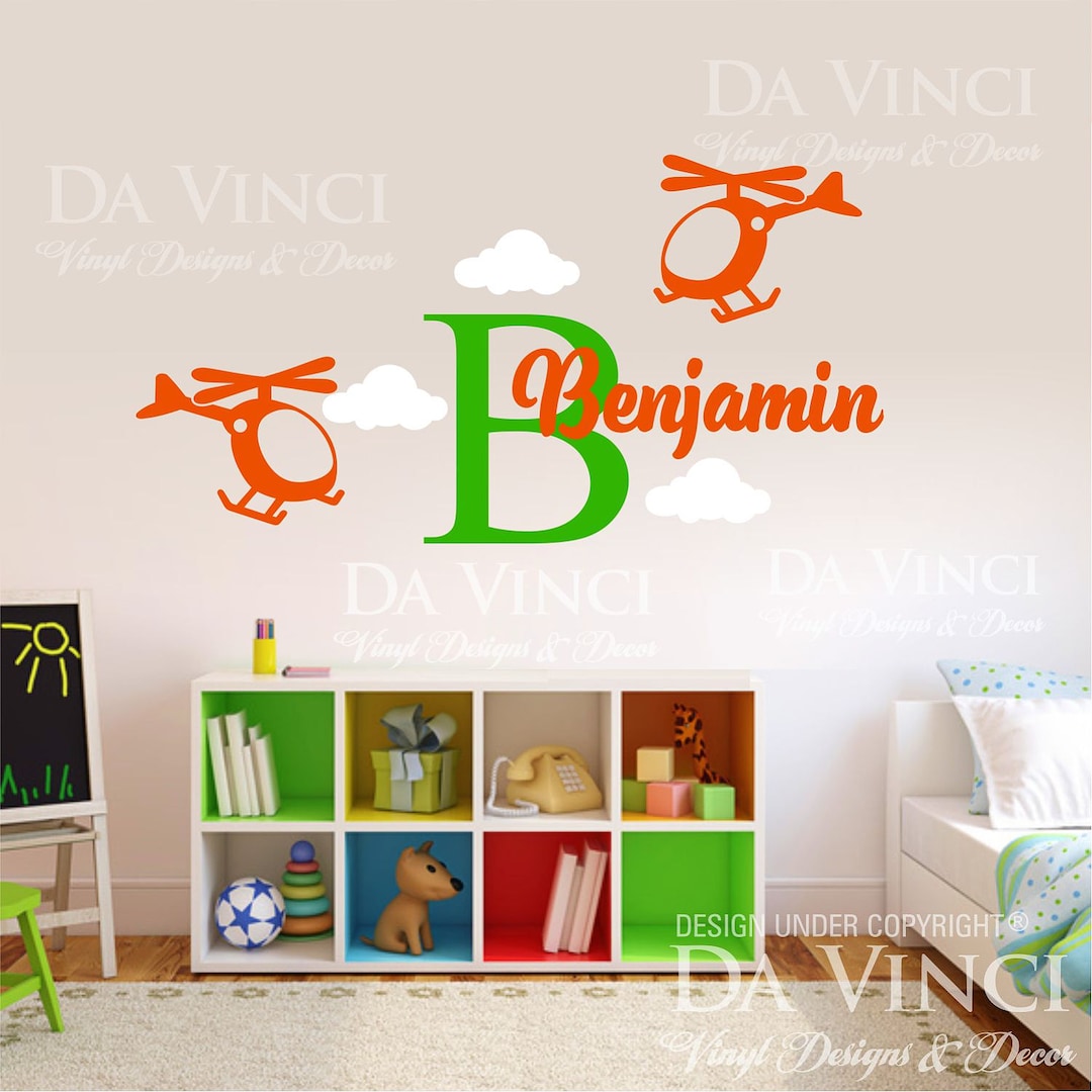 Helicopter Aircraft Planes Wall Custom Name Monogram Vinyl Wall Decal ...