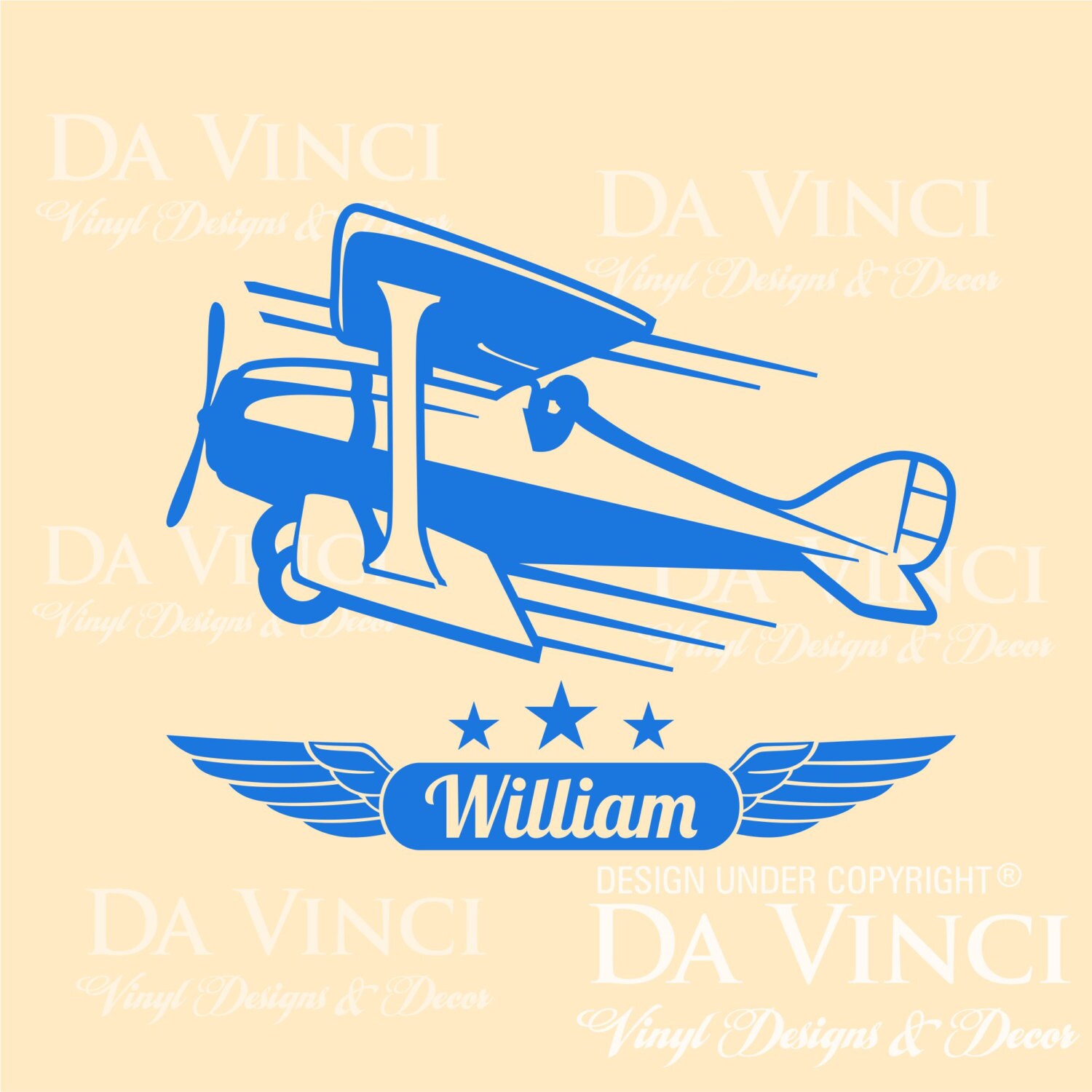 Airplane Aircraft Biplane Planes Wing Wall Custom Name Vinyl Wall Decal ...