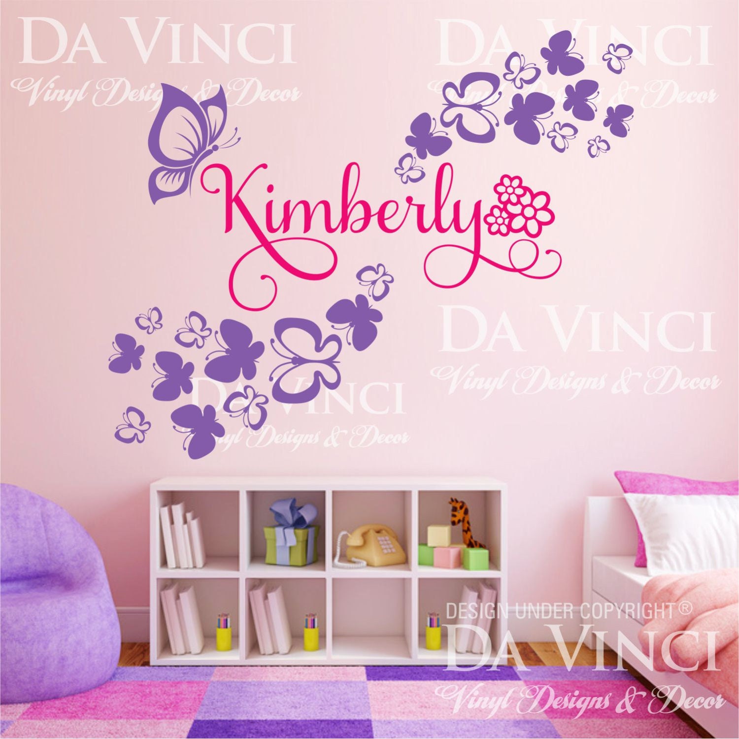 Butterflies Flowers Personalized Custom Name Vinyl Decal Sticker Wall ...