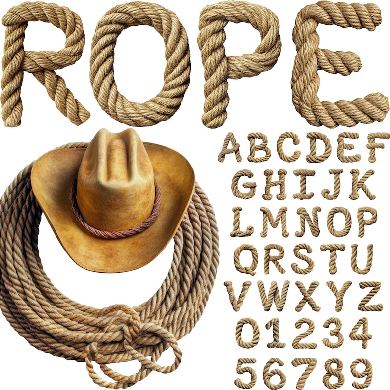 Cowboy Rope Writing Rope Letters PNG, Western Rope Letters, Cowboy Theme Letters, Rodeo ...