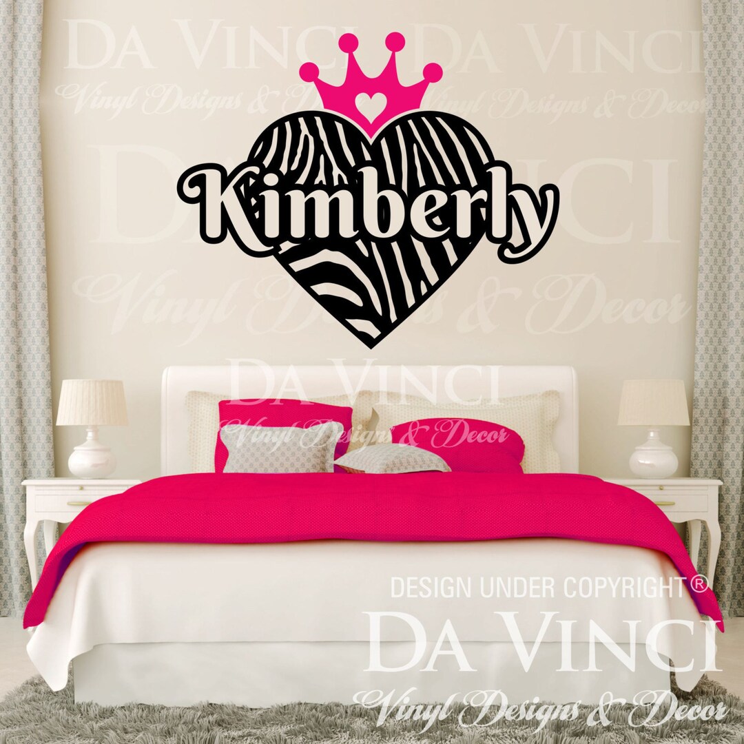 Zebra Print Heart Crown Princess Personalized Custom Name Room Bedroom ...