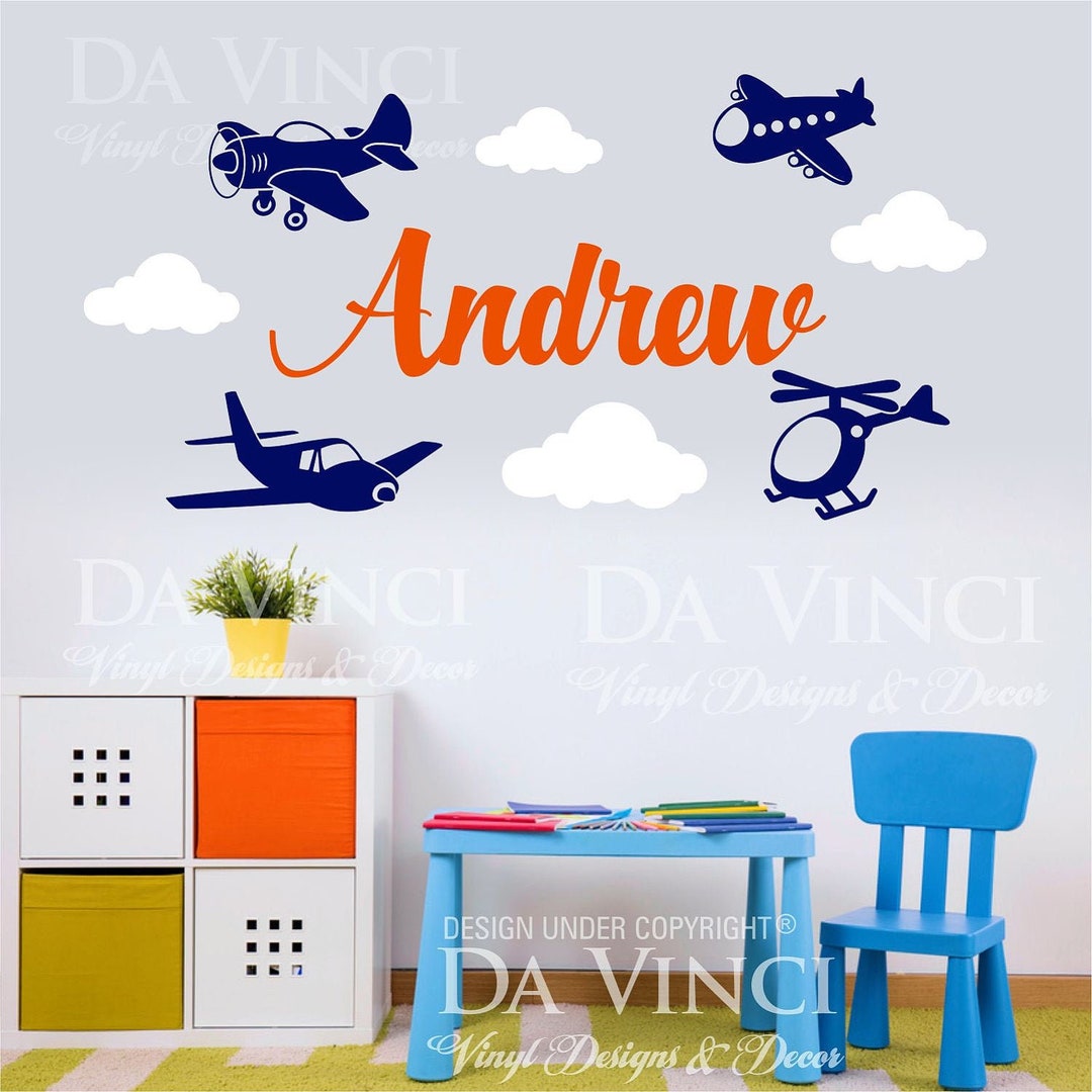 Airplanes Helicopter Aircraft Wall Custom Name Vinyl Wall Decal Sticker ...