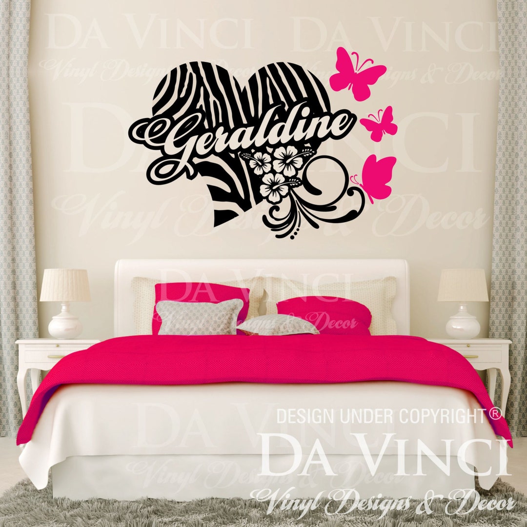 Zebra Print Heart Flower Butterflies Hibis Personalized Custom Name ...
