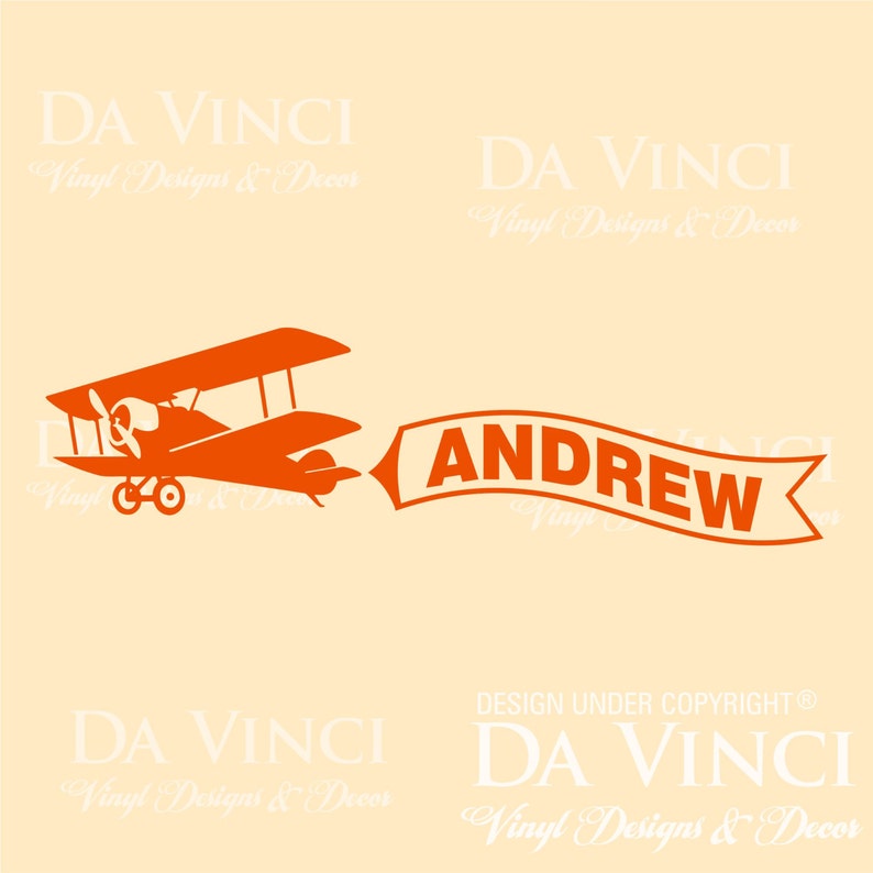 Airplane Biplane Planes Wall Custom Banner Name Room Vinyl Wall Decal ...